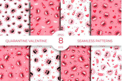 Pandemic Valentines Day pattern. Covid Valentine