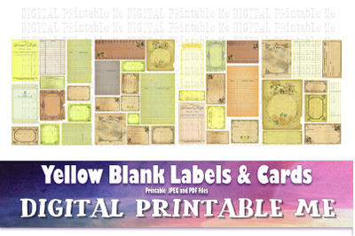 Blank Labels Cards Yellow Junk Journal, Kit, Gold Vintage Pharmacy apo
