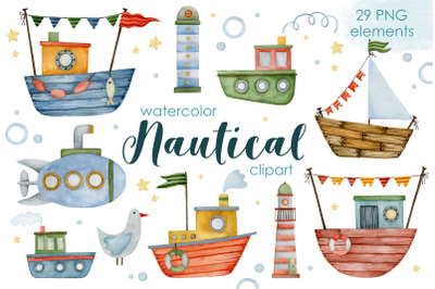 Watercolor nautical boat clipart