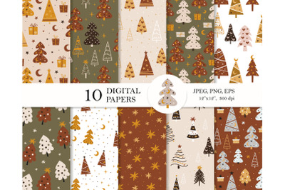Christmas tree digital paper pack