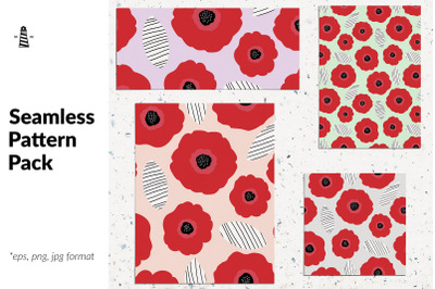 Poppy flower seamless patterns
