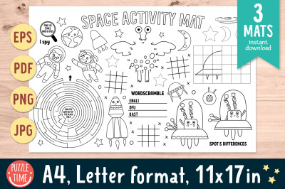 Space coloring activity mats