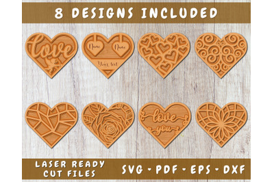 Hearts Laser SVG Bundle,  3D Heart SVG Cut Files, Heart DXF