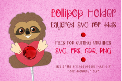 Sloth Lollipop Holder-Valentines Template SVG