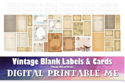 Blank Vintage Labels Cards Junk Journal Kit, Tea Stained Pharmacy apot
