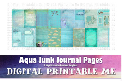 Aqua Blue Junk Journal Pages, Blank Scrapbook Kit, Vintage Light Antiq