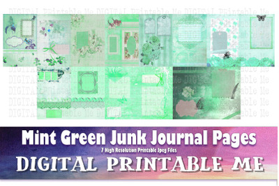 Mint Green Junk Journal Pages, Blank Scrapbook Kit, Vintage pastel aqu