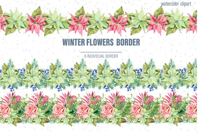 Winter water color flowers clipart. Christmas watercolor