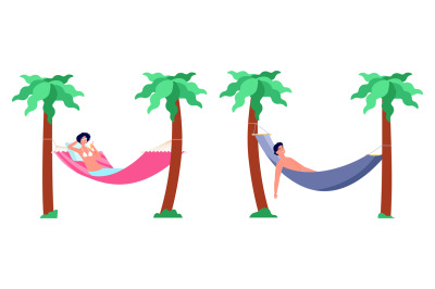 Beach hammock rest. Relaxation in hammocks, summer lounge holiday ocea