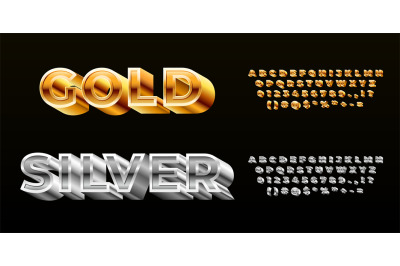 Gold silver font. Styling alphabet, modern 3d technology metal typefac