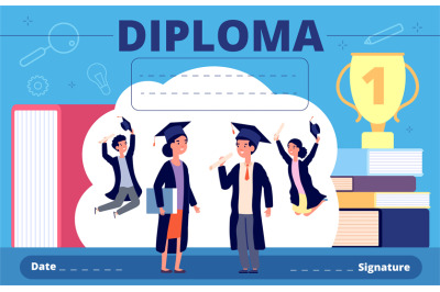 Kids diploma. Celebration student kid, kindergarten or preschool gradu