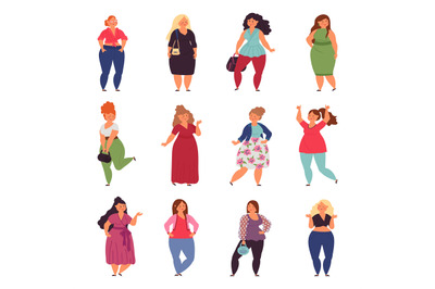 Plump woman. Plus size young people, fashion clothes for overweight bi