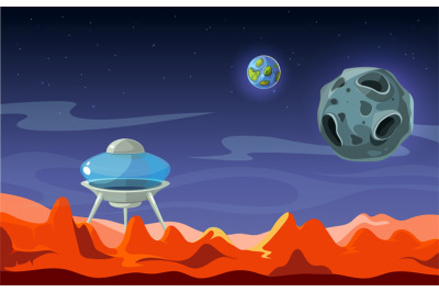 Mars landscape. Colonization, alien space background. View from red pl