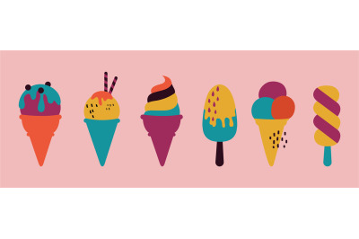 Ice cream. Doodle cold sweet dessert, creamy delicious food. Cafe or c