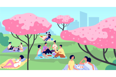 Picnic in city park. Family picnics, rest on nature landscape. People