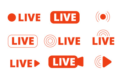 Live streaming icons. Livestream icon, stream broadcast online isolate