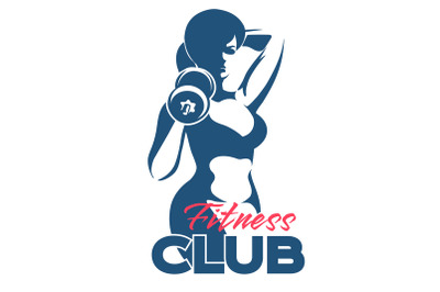 Woman Posing with Dumbbell Fitness Club Logo