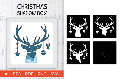 Christmas Deer SVG, Shadow box 3D Paper cut, Cutting Files