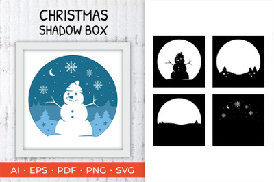Christmas shadow box SVG, Snowman 3D Paper cut, Winter svg