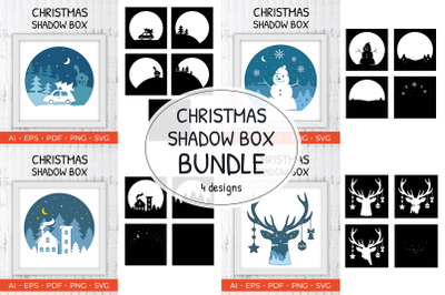 Christmas shadow box SVG bundle, 3D Cutting Files