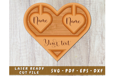 Personalizable Heart Laser SVG Cut File, Customizable Heart 3D SVG