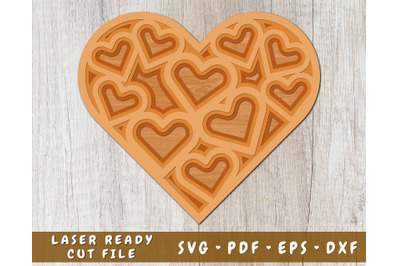 Heart Laser SVG, 3D Heart SVG Cut File, Layered Heart SVG