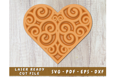 3D Heart Laser SVG Cut File, Multilayer Heart SVG