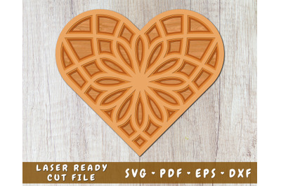 Mandala Heart SVG Cut File, 3D Heart SVG, Layered Heart Laser SVG