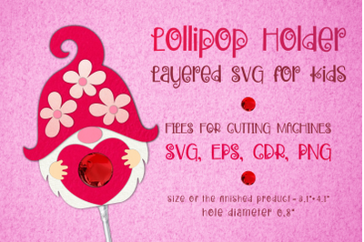 Gnome with Heart Valentine Lollipop Holder SVG