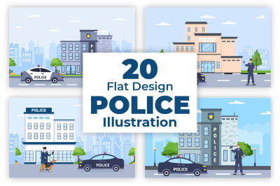 20 Police Station Department Building Illustration