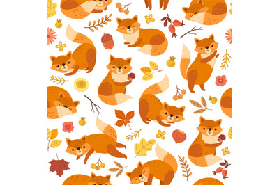 Cute fox pattern. Orange foxes print&2C; awesome wild forest animal. Funn