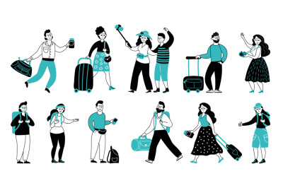 Tourists characters. Travel people, tourist vacation or journey. Perso