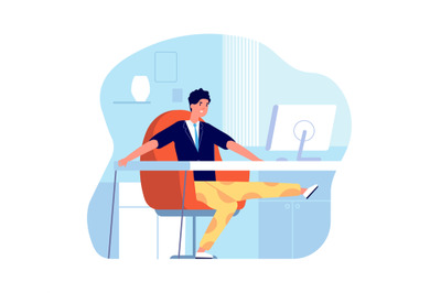 Home office warm-up. Remote work process, office syndrome. Guy sitting