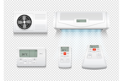 Realistic air conditioner. Conditioners wave, summer home airing techn