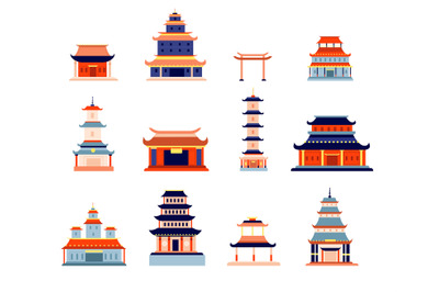 Chinese buildings. China town, temple culture symbol design. Asia arch