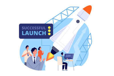 Business launch. Launching startup, fly spaceship new project. Start p