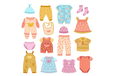 Baby apparel. Flat girl shirt, socks and clothes set for children. Boy