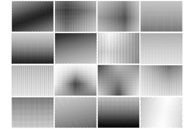 Halftone dots texture set. Grainy textures, dot gradient pattern. Text