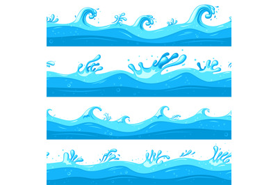 Cartoon sea waves. Ocean flow, game wave flat clipart. Cartoon blue se