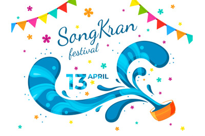 Songkran background. Amazing color water festival banner, thai party l