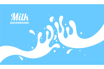 Milk splash banner. Dairy splashes&2C; white creamy liquid drops. Fresh f