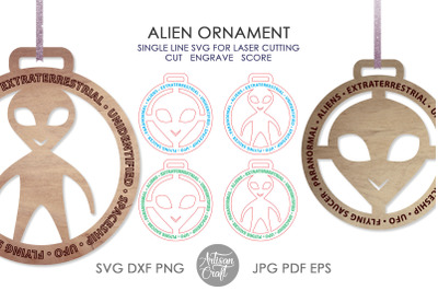 Alien Christmas ornament SVG for laser Cut Engrave Score