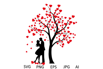 Tree with hearts &amp; couple under tree