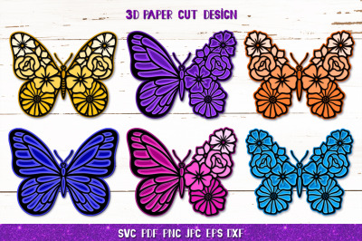 3D Butterfly SVG,Butterfly Layered,Flower Papercut Butterfly