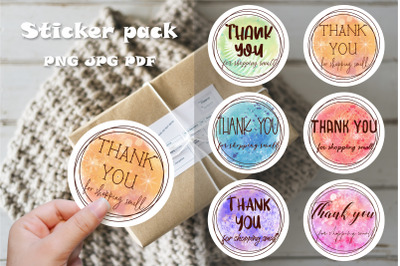 Thank you stickers bundle. Round watercolor sticker pack