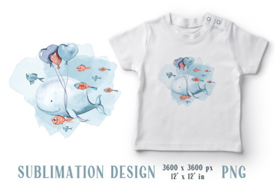 Whale sublimation for kids- 12&#039; x 12&#039; in and 3,5&#039; x 3,5&#039; in