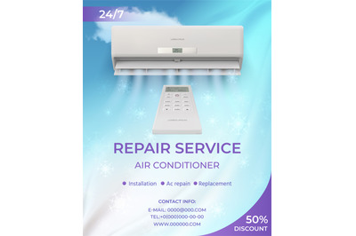 Air conditioner system repair service promo flyer. Advertising poster