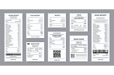 Realistic store&2C; restaurant or bank paper cash receipt. Supermarket sh