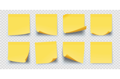 Realistic square yellow paper sticky memo notes. Office reminder stick