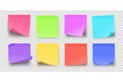 Realistic office sticky paper reminder notes in colors. Adhesive squar